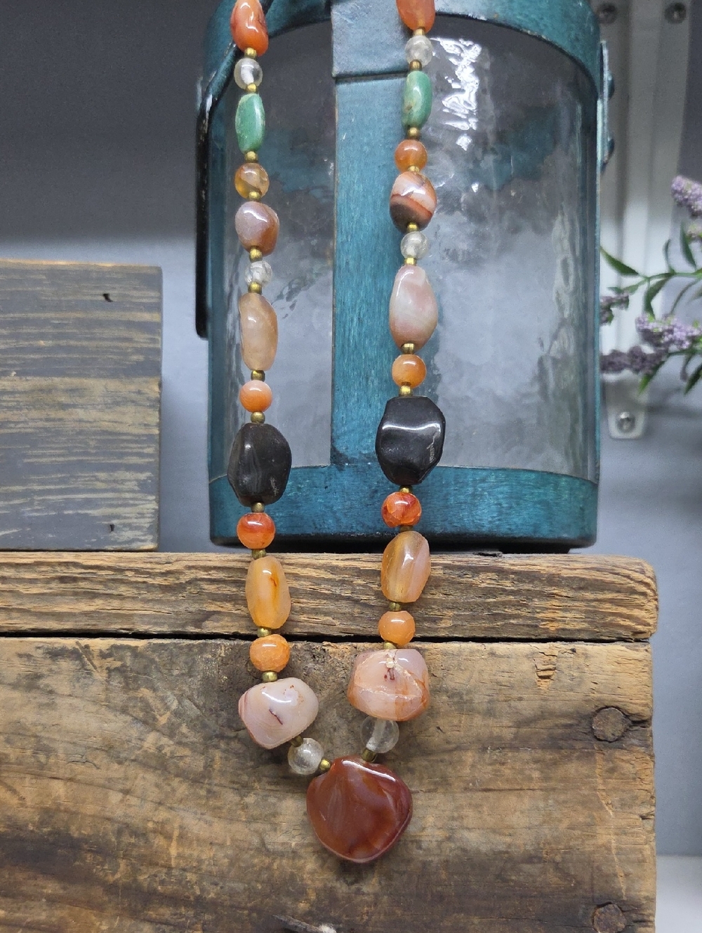Handcrafted Multicolor Agate Pendant Necklace - Orange Tones